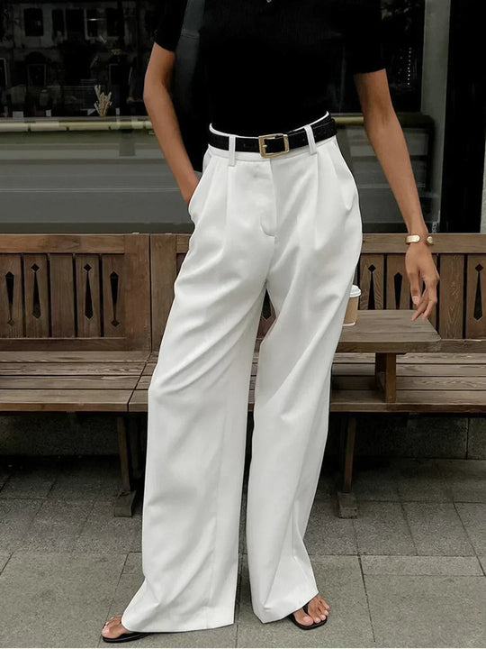 Pantalones casuales drapeados de cintura alta