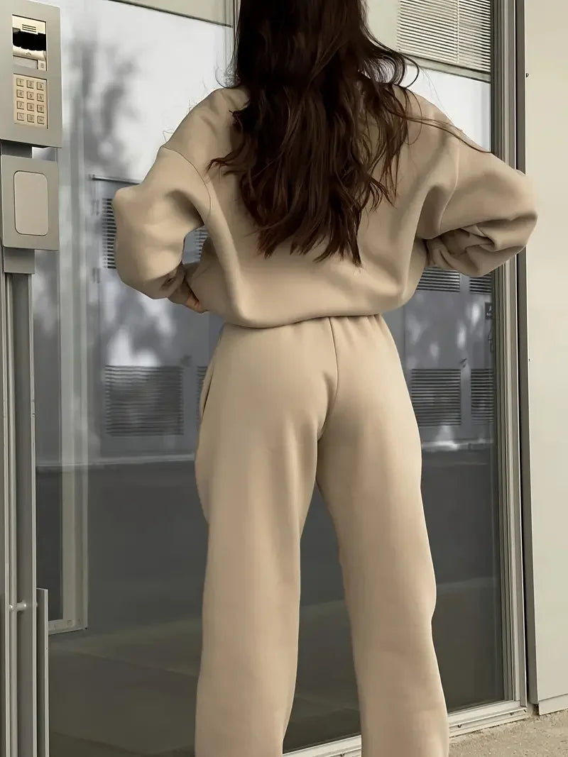 Lapel Solid Color Zipped Casual Matching Set - LA FEMME WANDERER