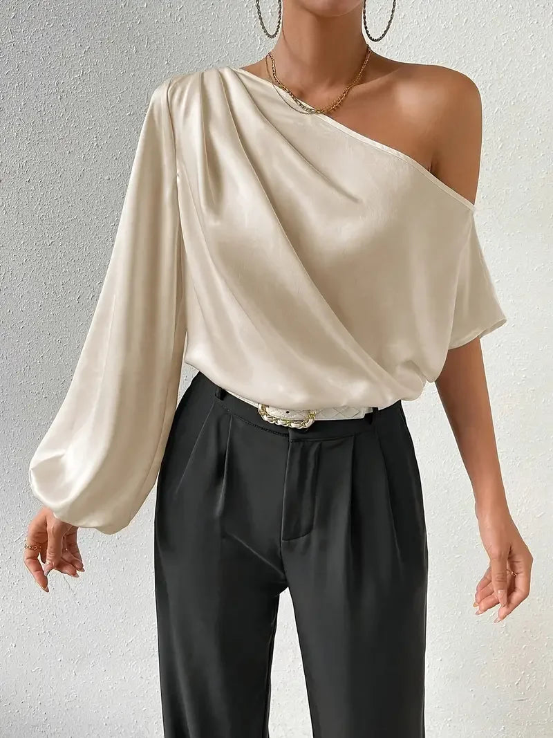 Long-sleeved Asymmetric Pullover Top - LA FEMME WANDERER
