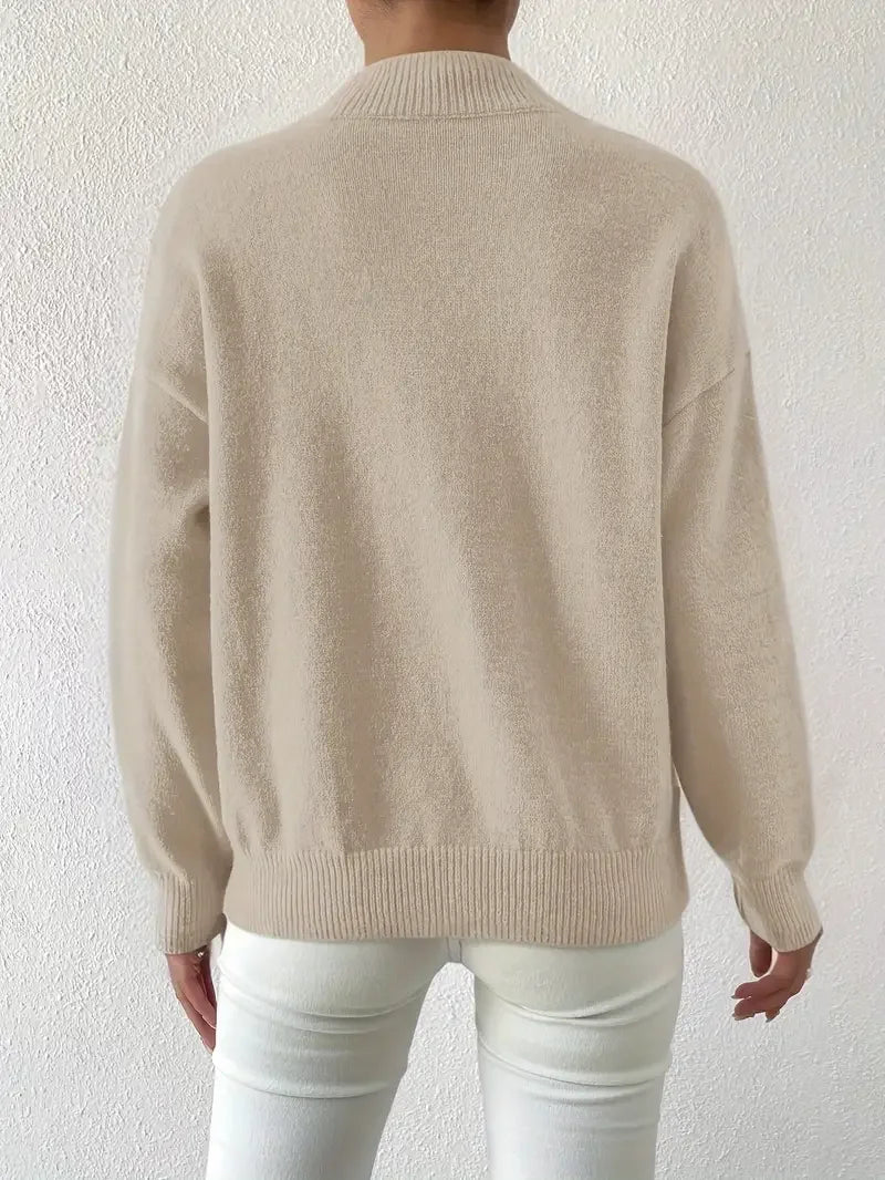 Half Turtleneck Solid Color Long Sleeve Knitted Sweater - LA FEMME WANDERER