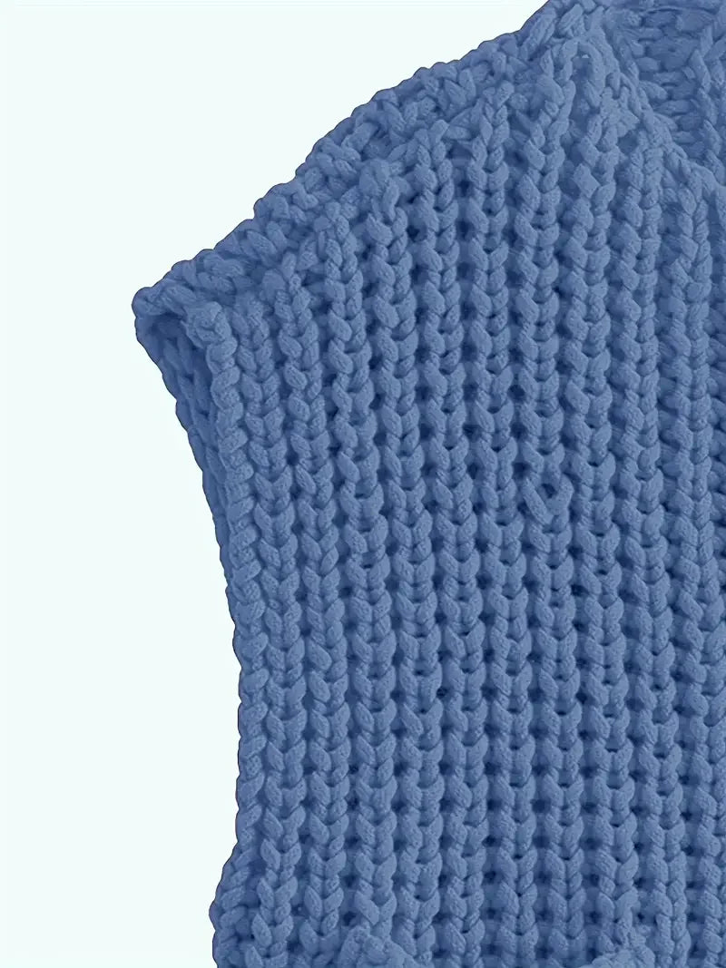 Pocket Sleeveless Short Knitted Cardigan Vest - LA FEMME WANDERER