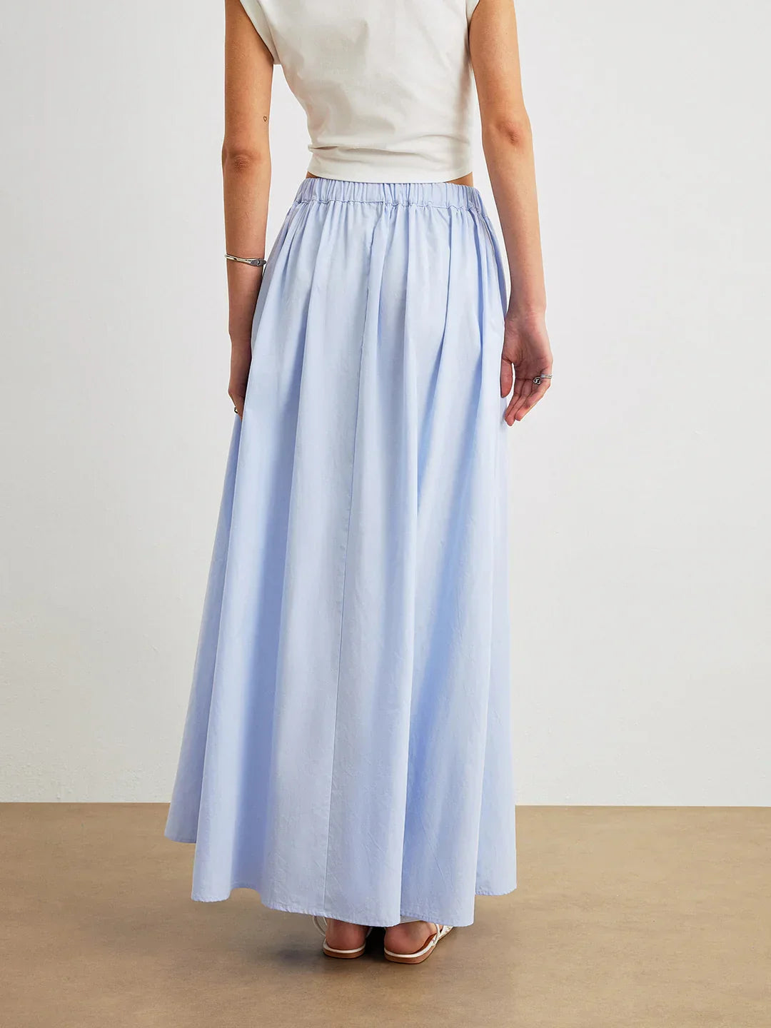 Blue Cotton A-Line Skirt With Pockets - LA FEMME WANDERER