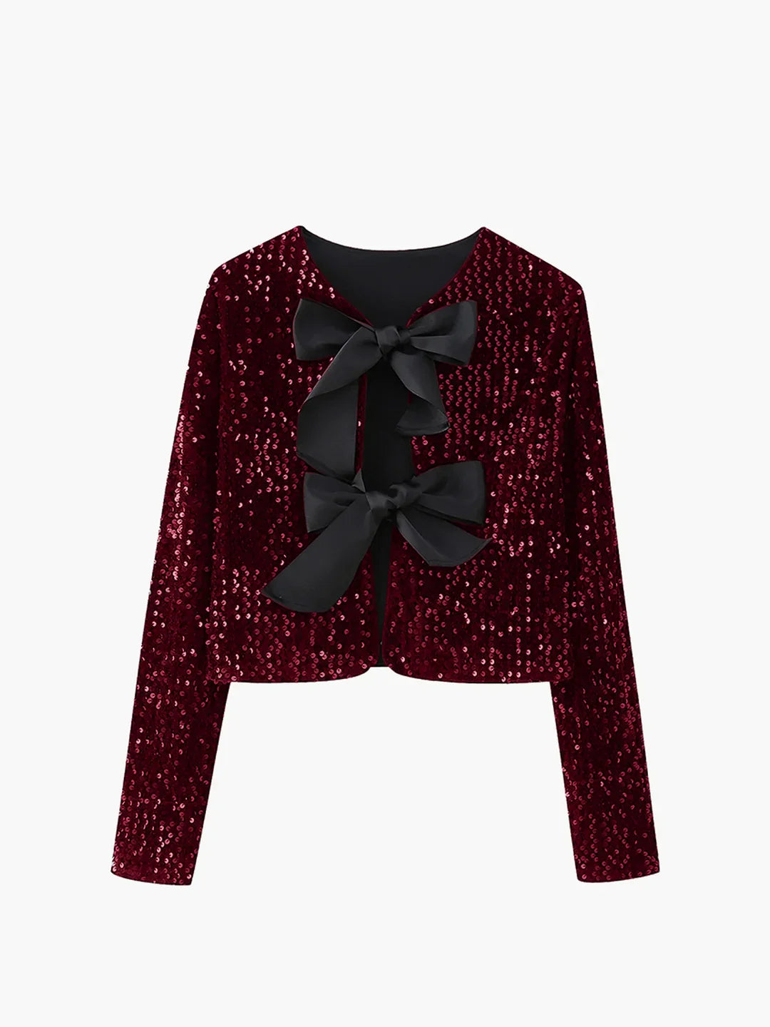 Sequined Velvet Bowknot Decor Blouse - LA FEMME WANDERER