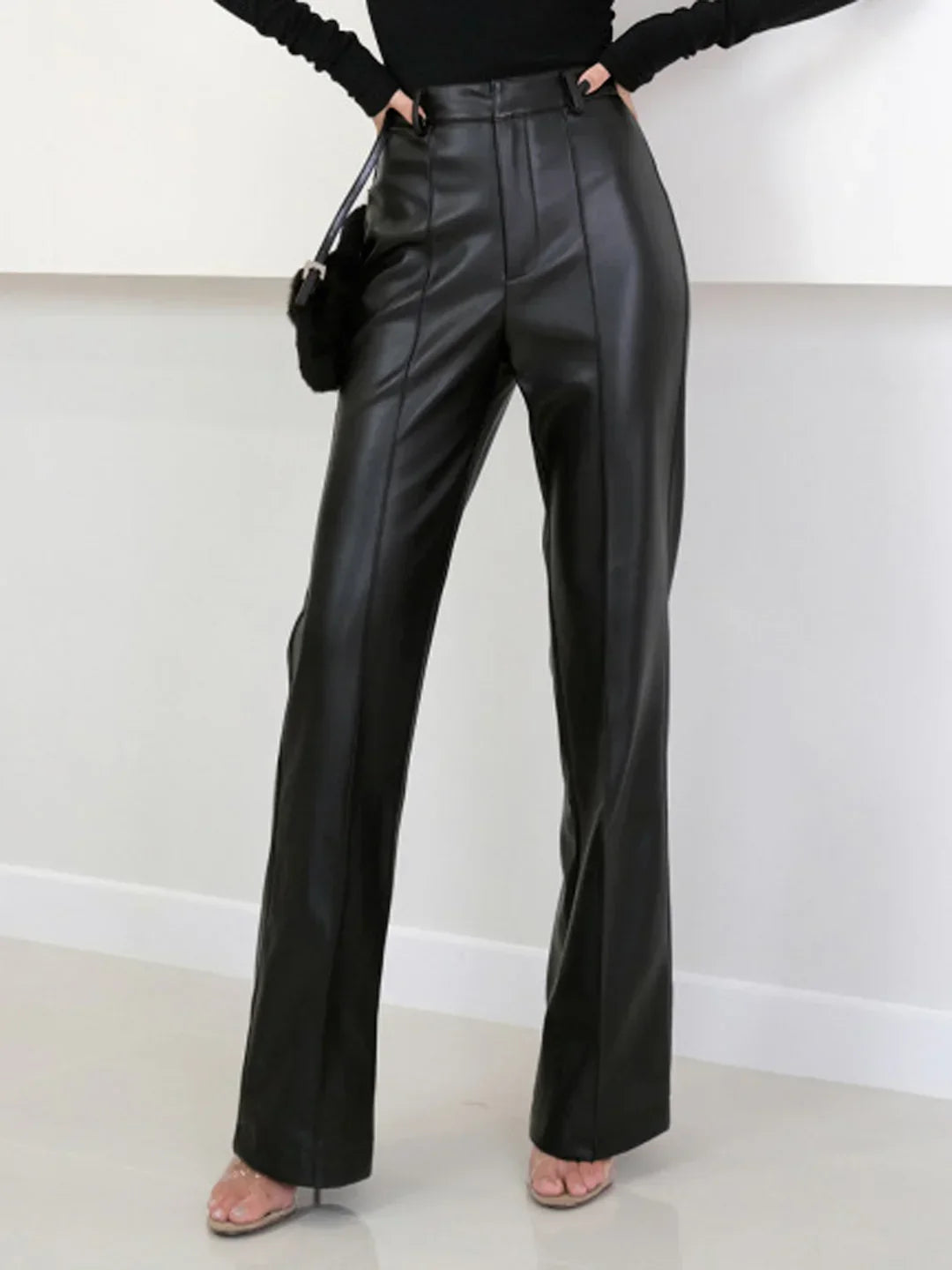 Elegant High Waist Faux Leather Pants - LA FEMME WANDERER