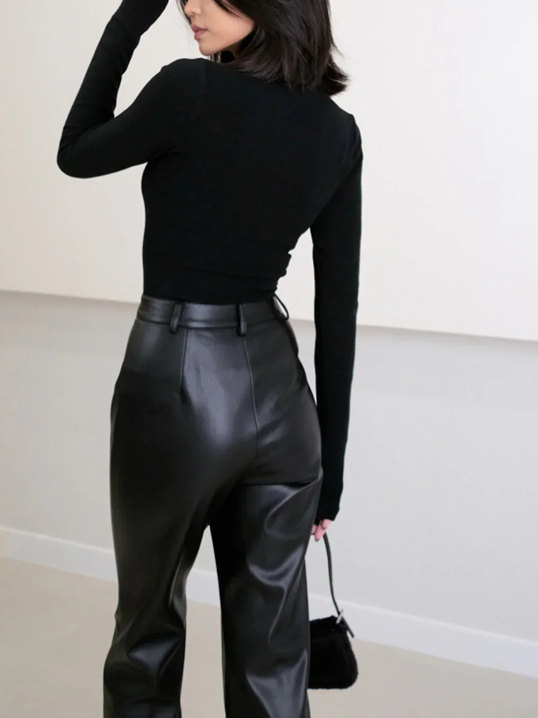 Elegant High Waist Faux Leather Pants - LA FEMME WANDERER