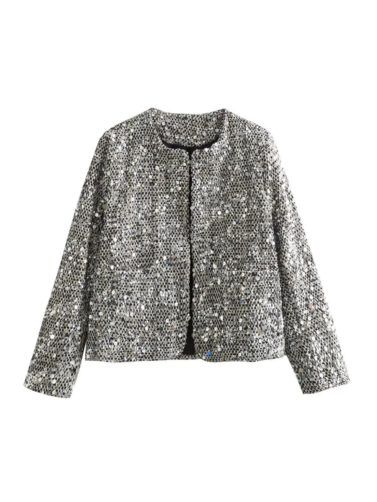Elegant Tweed Sequined Jacket - LA FEMME WANDERER