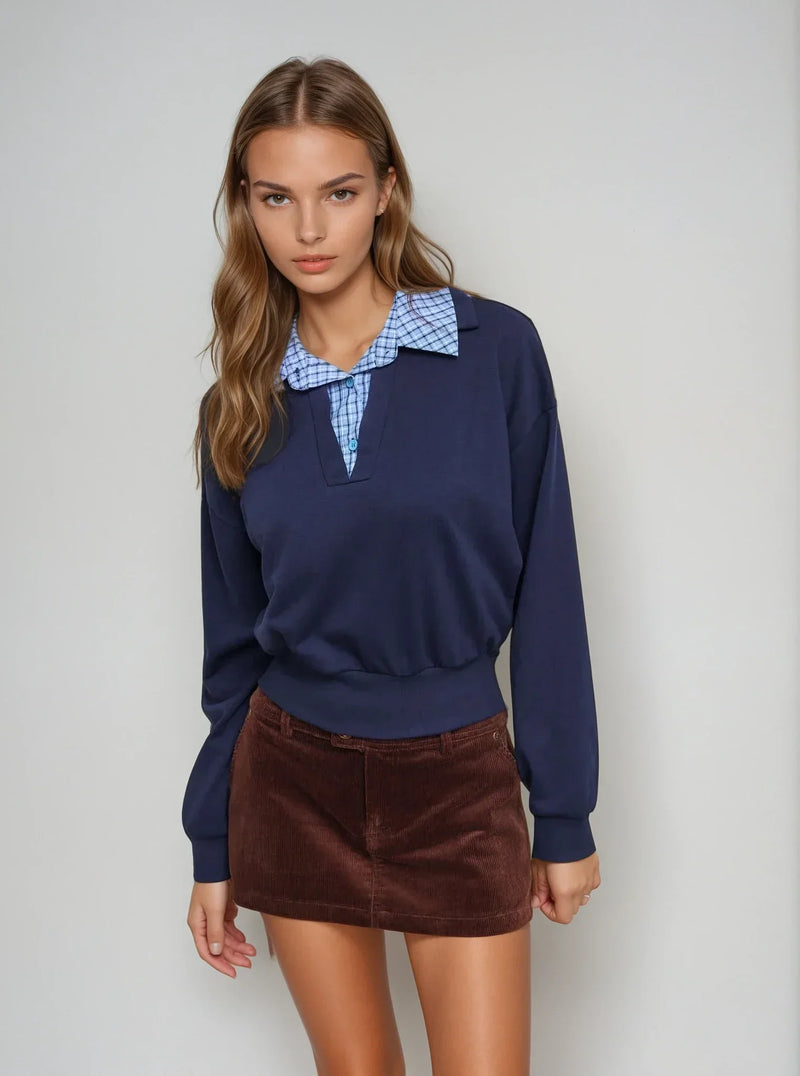 Sudadera con cuello de cuadros Terry