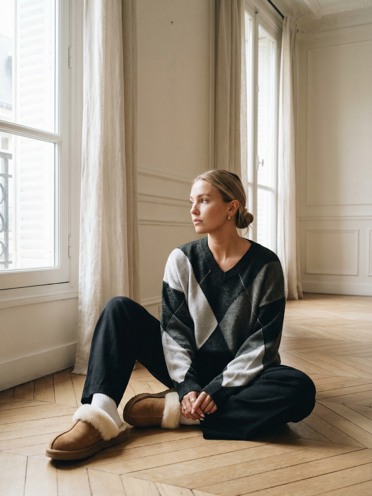 Jersey de punto con bloques de color y cuadrícula de diamantes