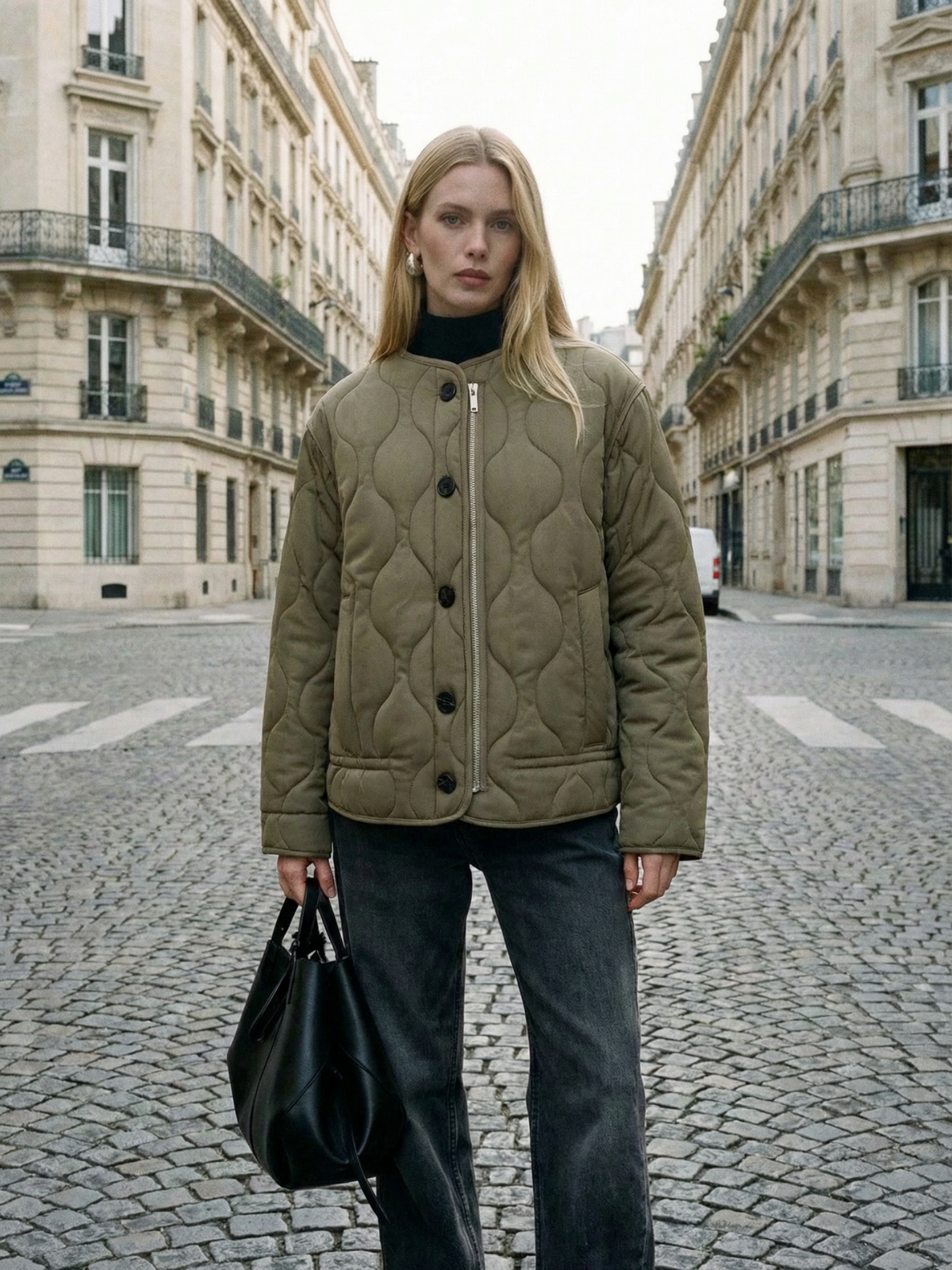 Chaqueta acolchada con cremallera frontal y bolsillos