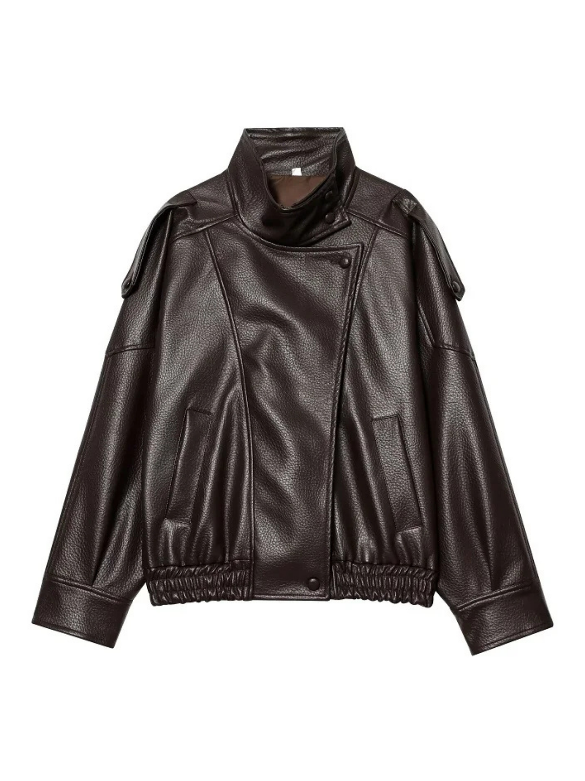 Faux Leather Bomber Jacket For Women Snap Button Office Coat Demi Season Style