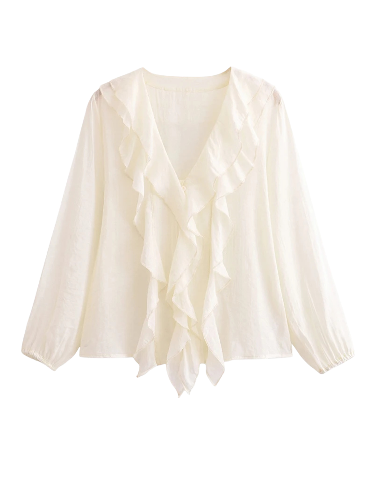 Always Chic V Neck Ruffle Sheer Blouse