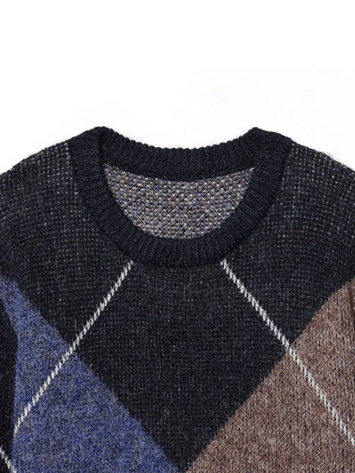 Long Sleeve Argyle O Neck Knit Pullover