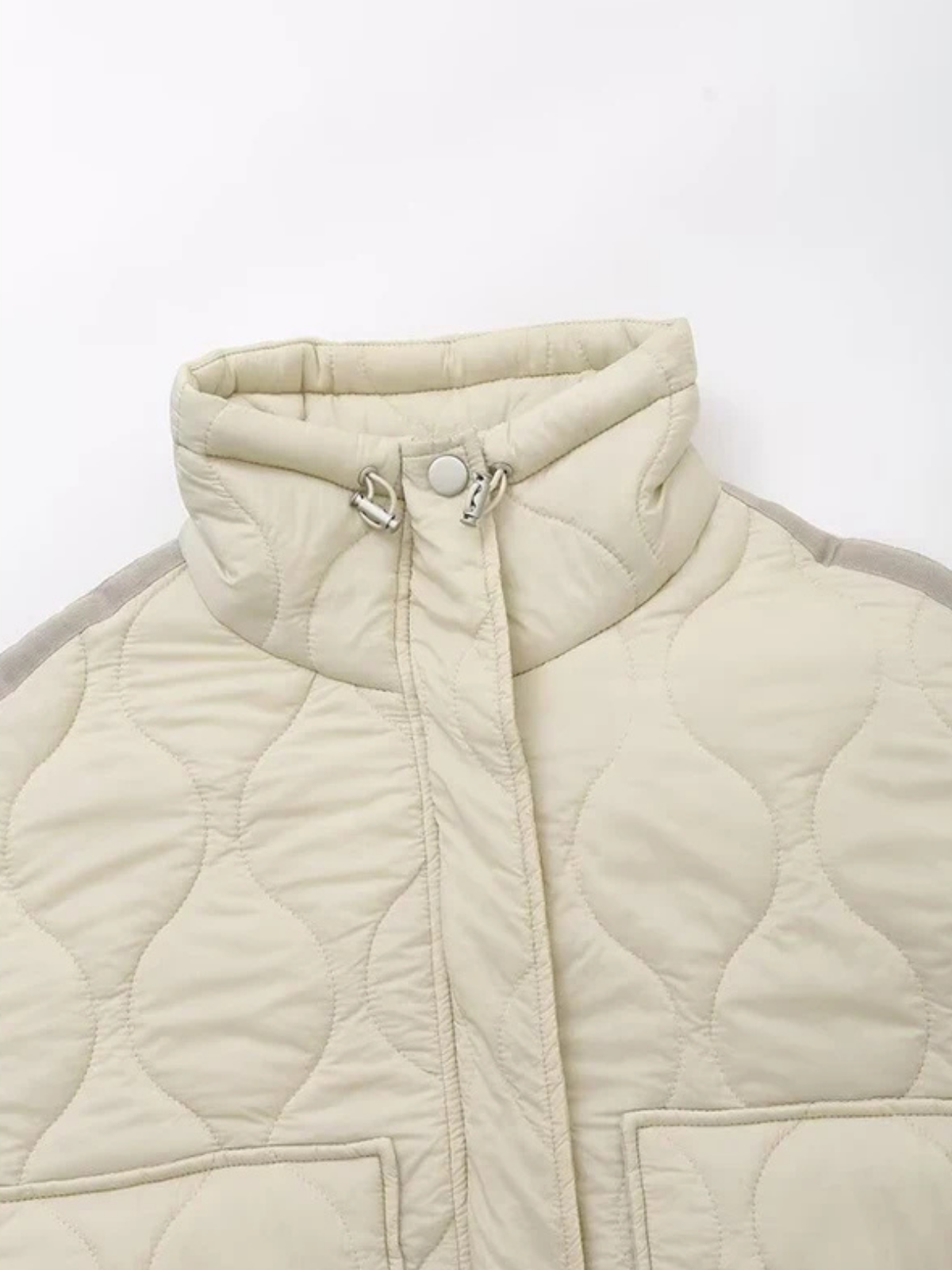 Quilted Bow Neck Jacket With Pockets