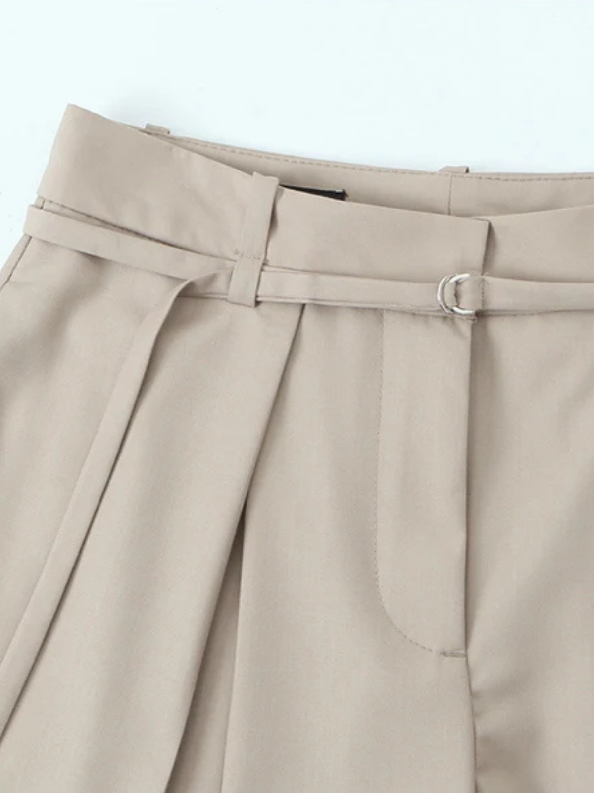 Women High Waist Pleated Wide Leg Belted Office Pants