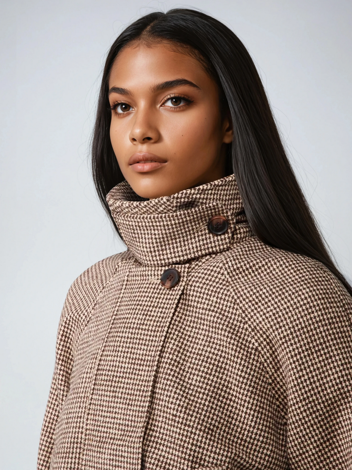 Chaqueta acolchada de pata de gallo con cuello alto, abrigo extragrande para clima frío