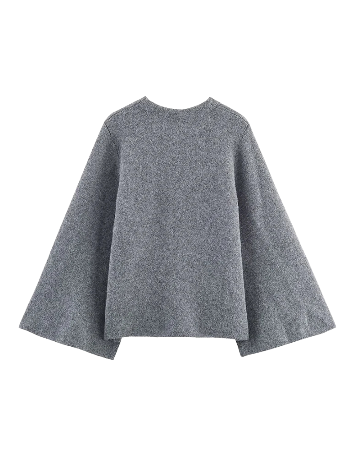 Gray Kimono Knit Coat With Front Button Tie