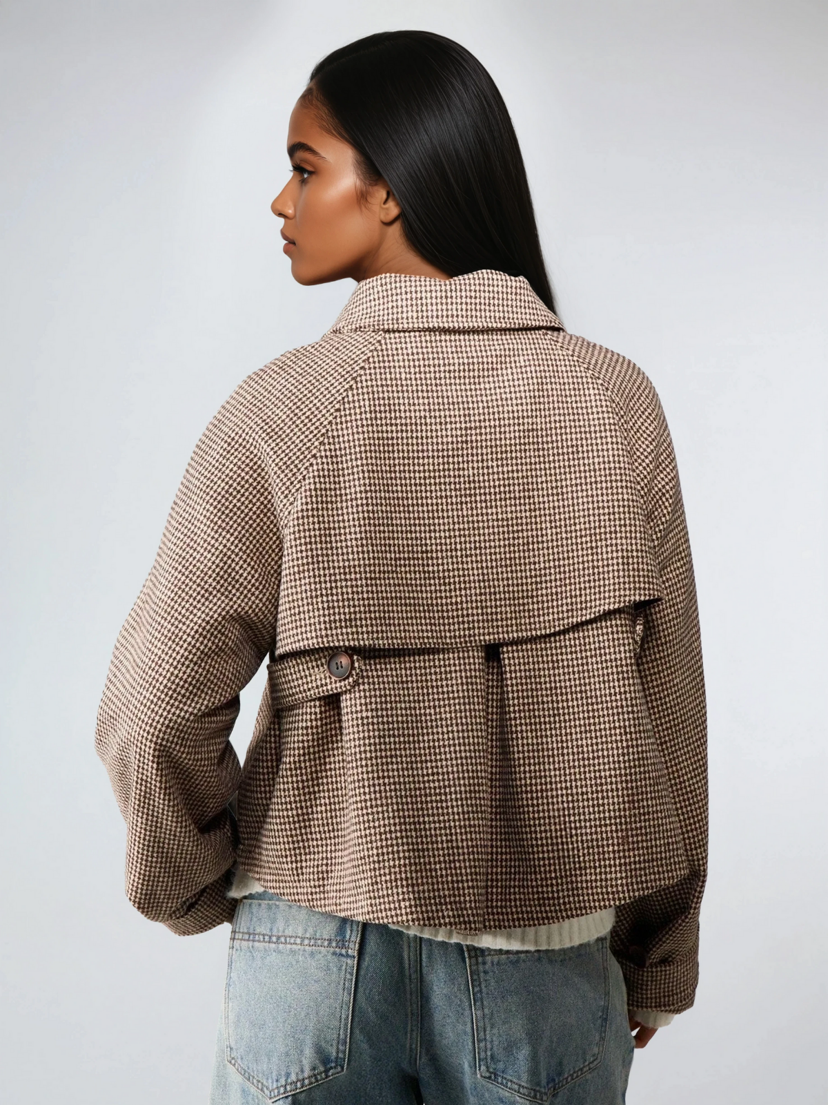 Chaqueta acolchada de pata de gallo con cuello alto, abrigo extragrande para clima frío