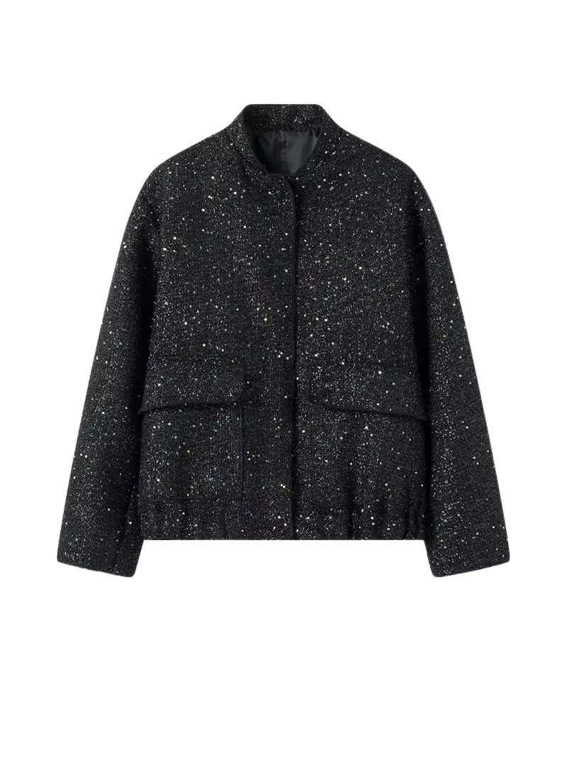 Midnight Sequin Loose Stand Collar Jacket