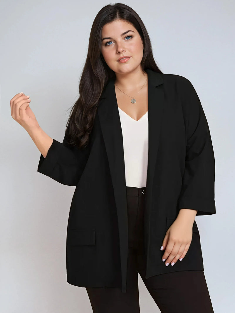 Plus Size Black Drop Shoulder Blazer With Cuffed Sleeves