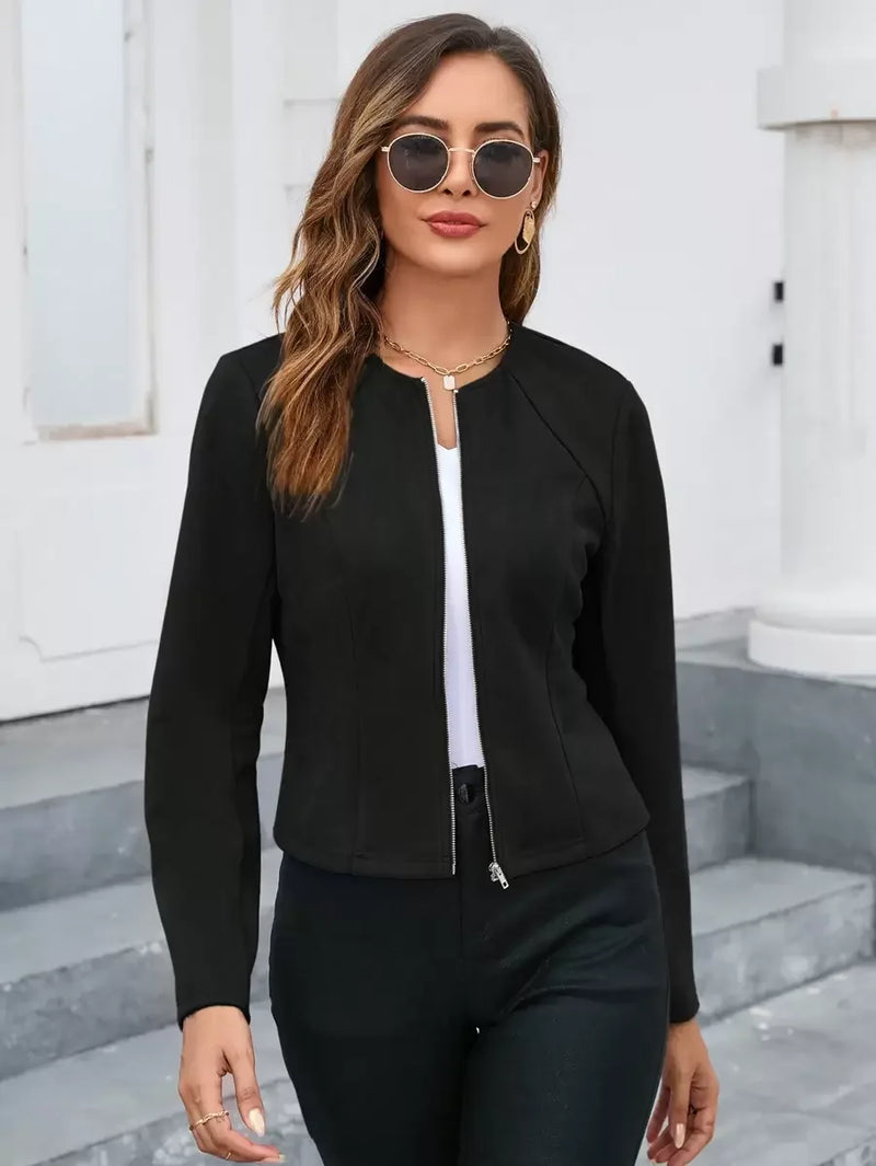 Chaqueta con cremallera de tejido premium, de longitud corta, informal