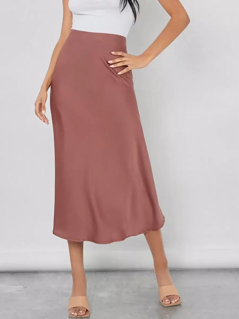 High Waist Satin Maxi Skirt For Office Professional Chic