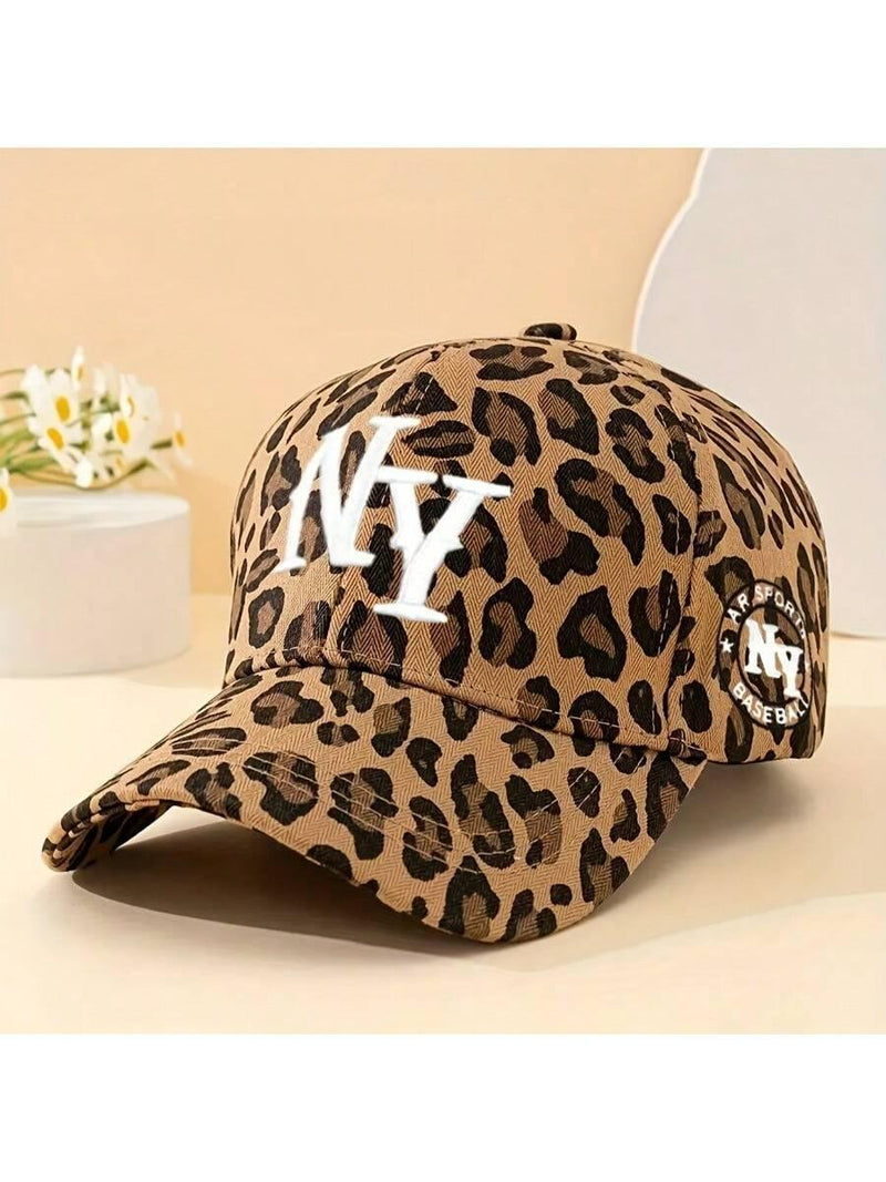 Leopard Print Baseball Cap Embroidered With Curved Brim