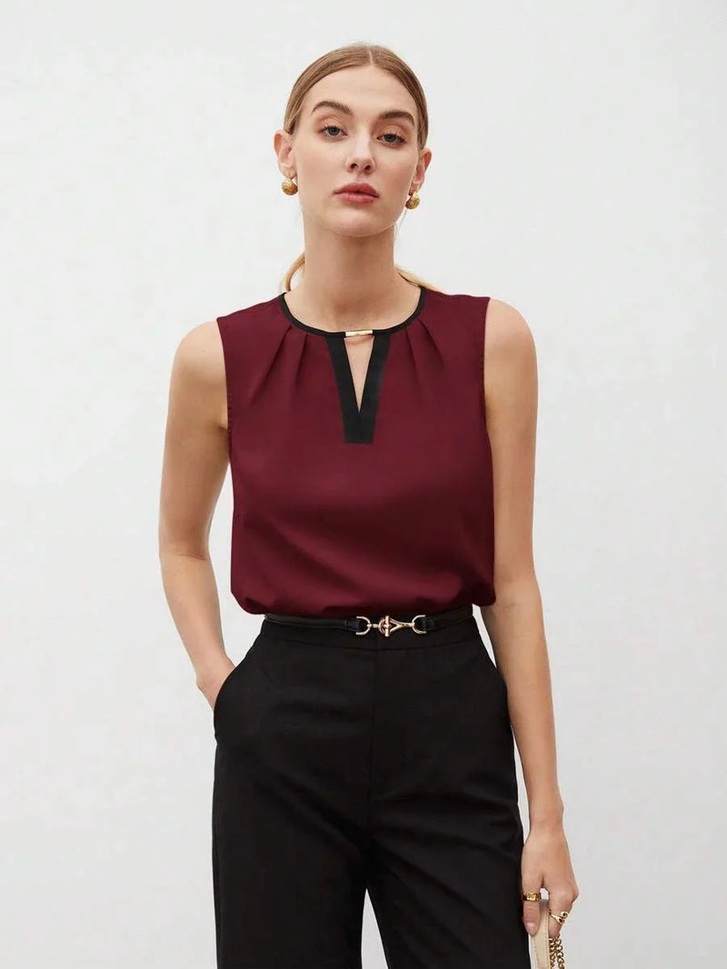 Chic Sleeveless Blouse With Keyhole Neckline For Office