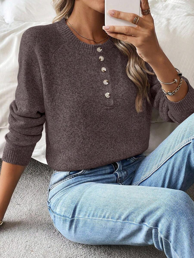 Cozy Knit Sweater With Half Zip Button Front Versatile