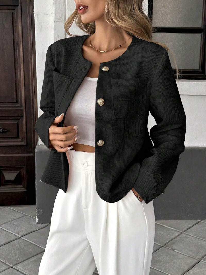 Chaqueta de manga larga con cuello redondo para mujer, corte regular, informal, para primavera y verano