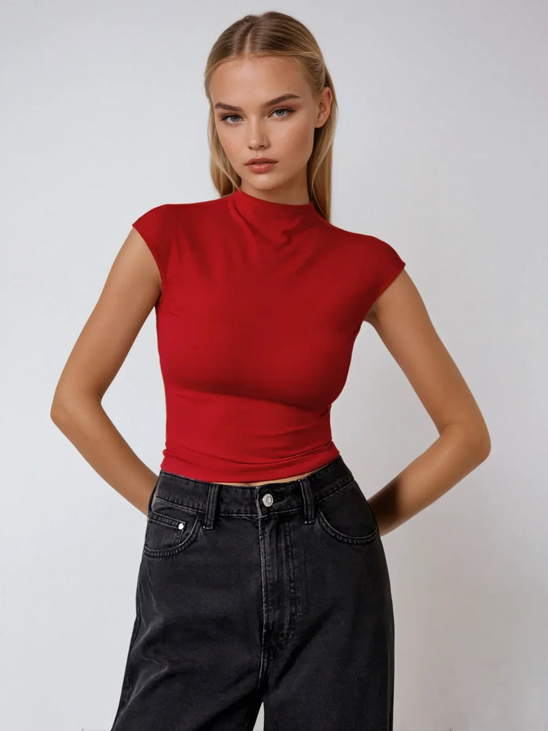 Scarlet Sleek High-Neck Top