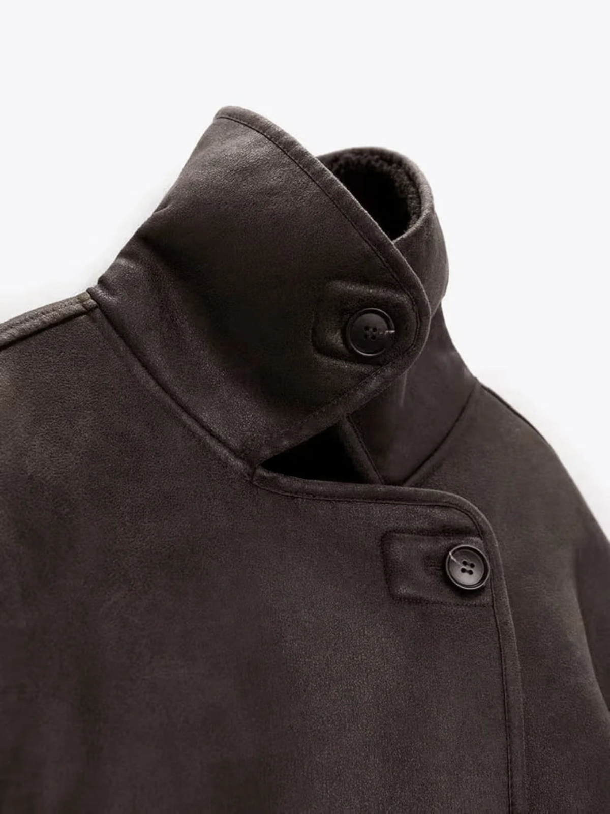 Lapel Faux Leather Warm Jacket - LA FEMME WANDERER