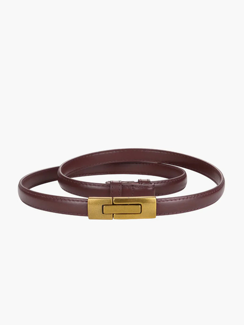 Leather Vintage Magnet Closure Slim Belt