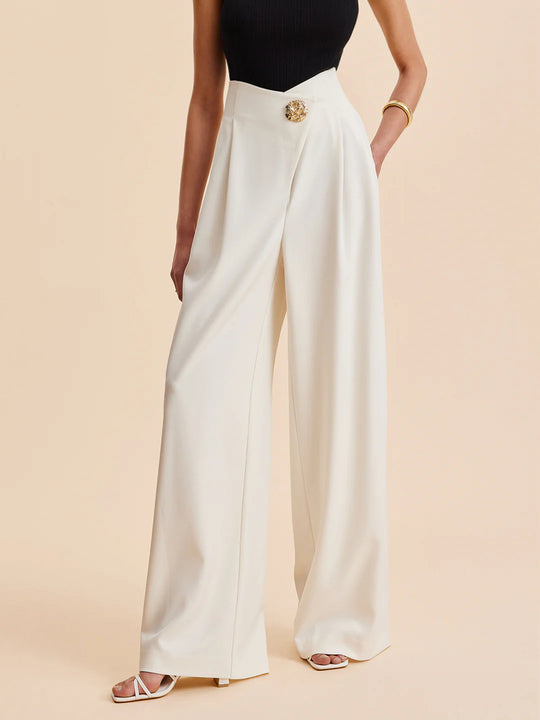 Pantalones anchos de cintura alta con adornos