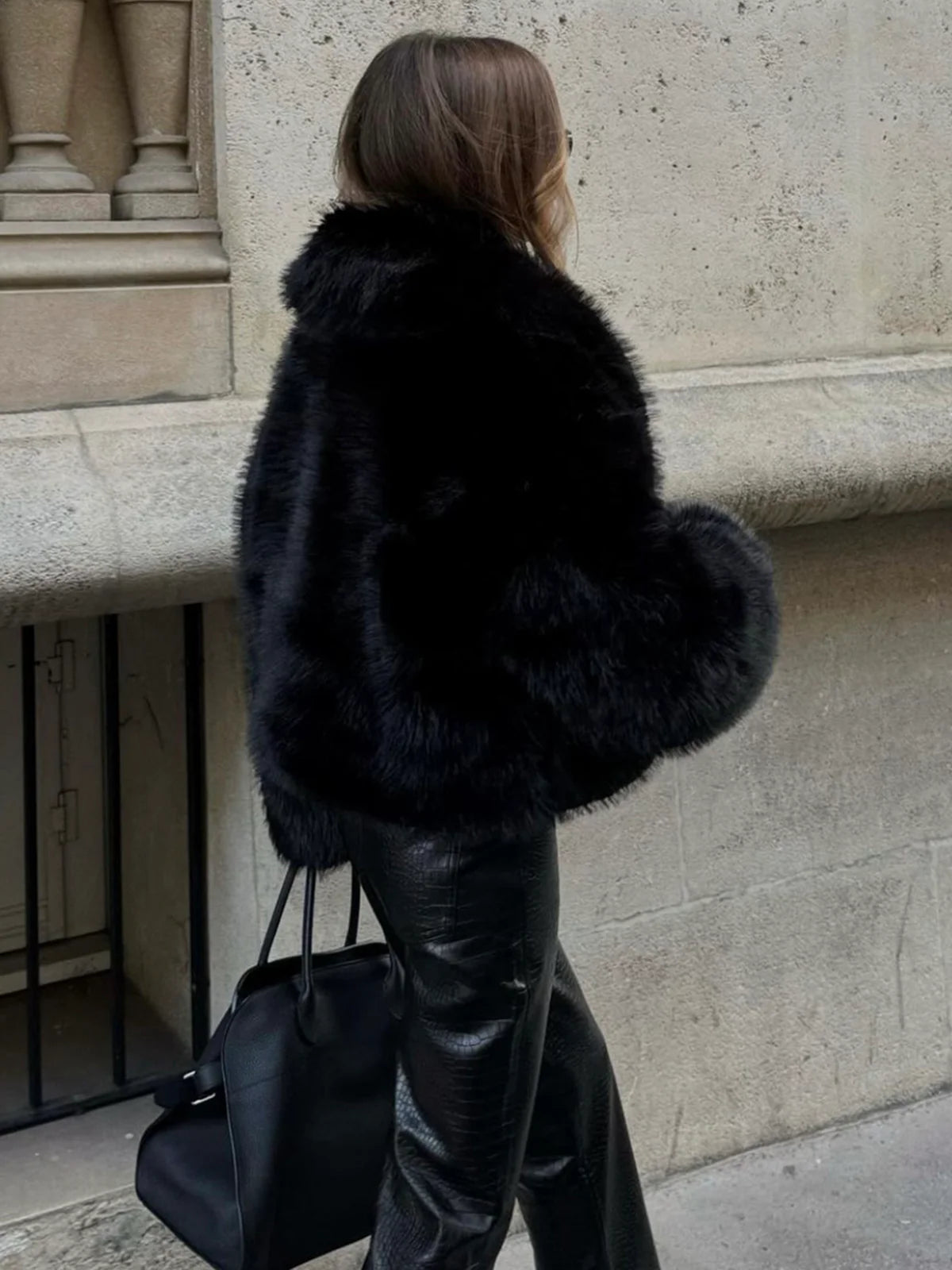 Solid Faux Fur Collar Jacket - LA FEMME WANDERER