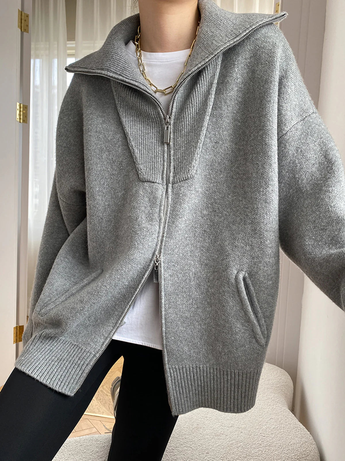 Oversized Open Collar Cardigan - LA FEMME WANDERER