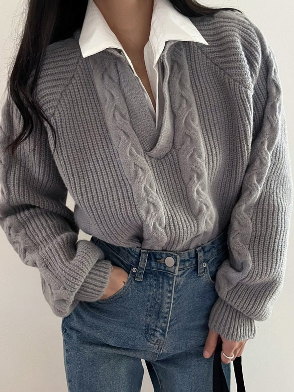 2 in 1 Twist Polo Sweater - LA FEMME WANDERER