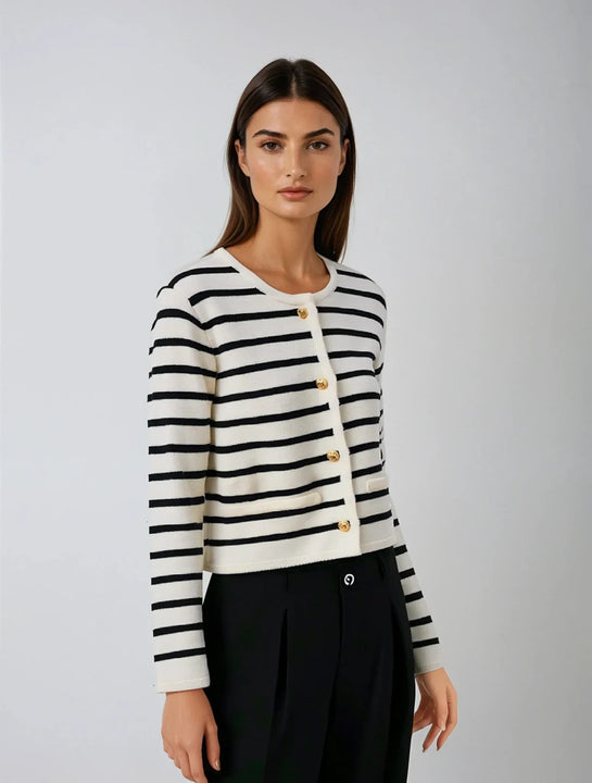 Classic Stripe Button-Up Knitted Cardigan