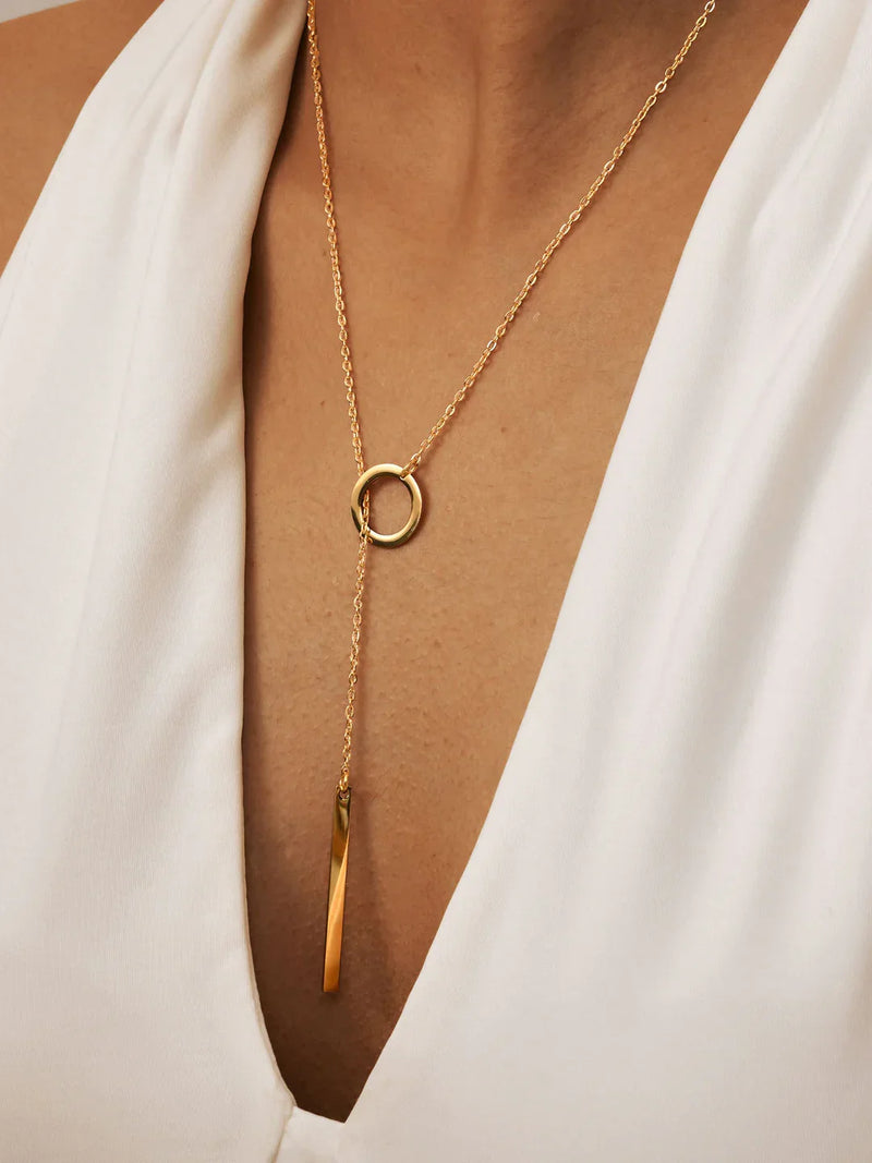 Golden Chic Lariat Bar Y Necklace