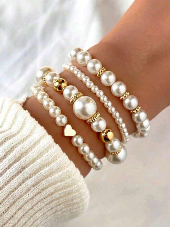Pulsera de 4 piezas de perlas sintéticas a juego