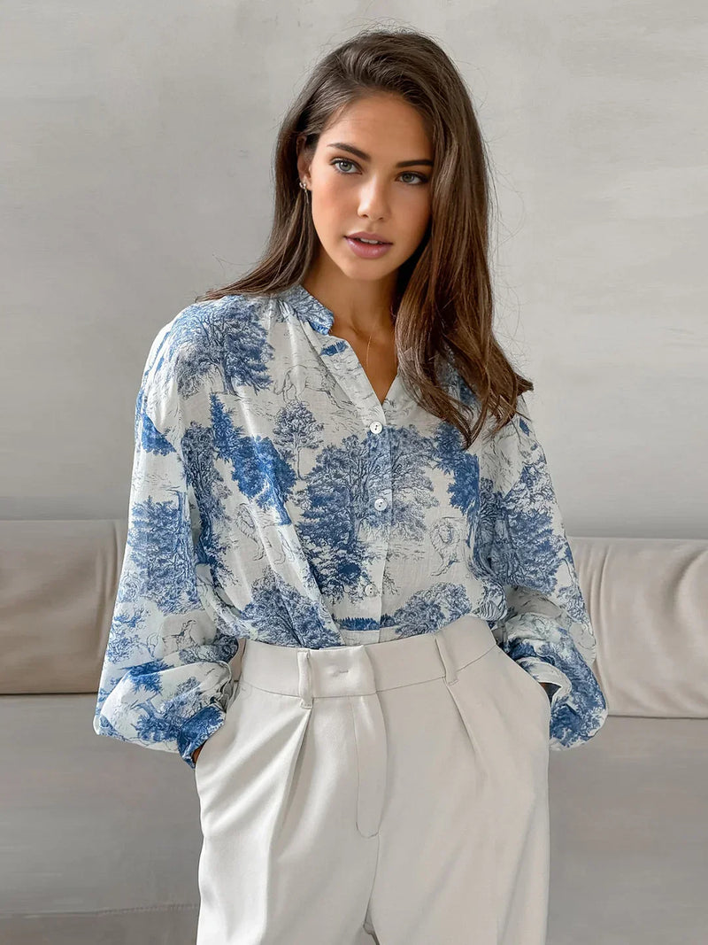 Camisa casual de manga larga estampada