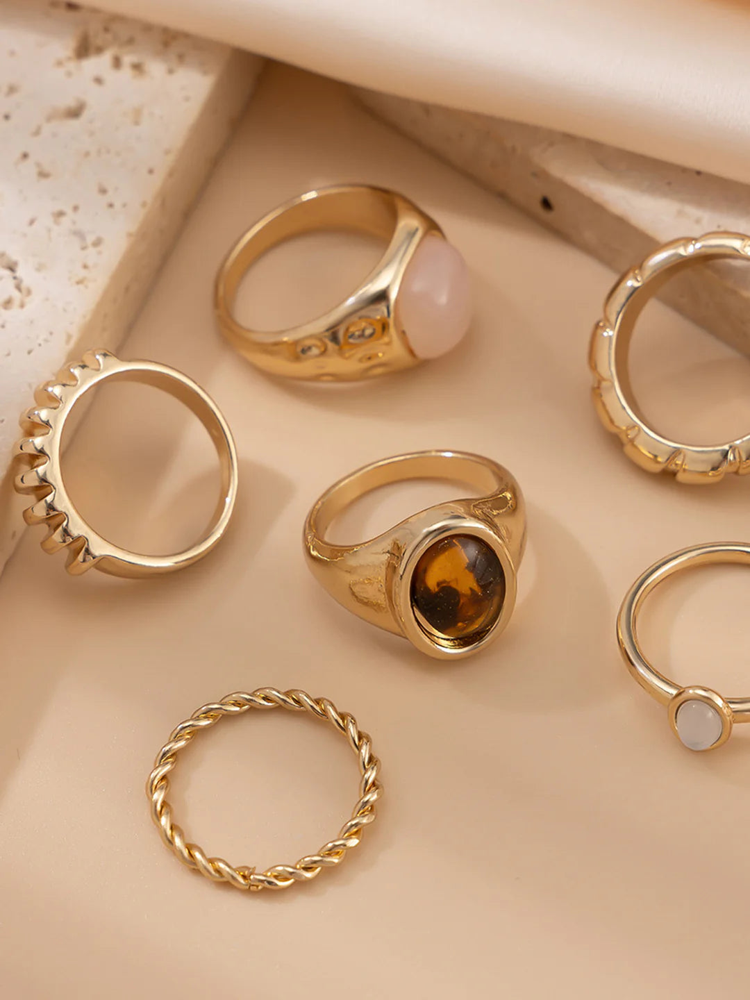 Textured Harmony Ring Set – 6 Pieces - LA FEMME WANDERER