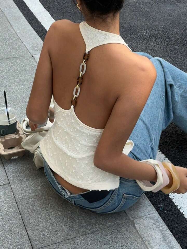 Pearl Glow Halter Knit Top