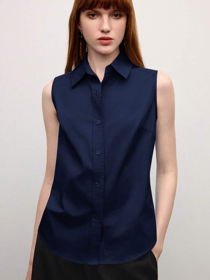 Navy Celeste Classic Collar Blouse