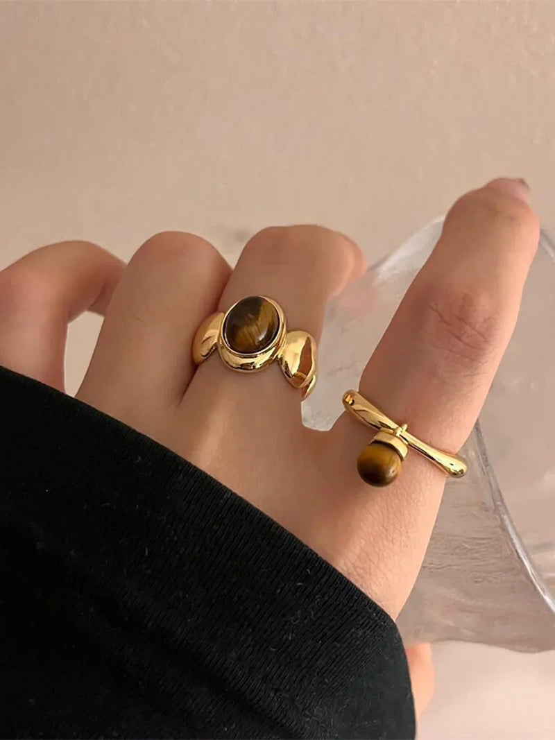 Anillo de piedra marrón de inspiración vintage