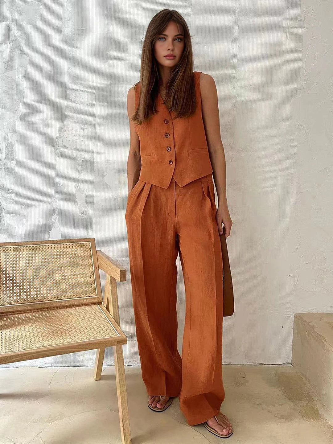 Always Chic Cotton & Linen Pants Matching Set - LA FEMME WANDERER