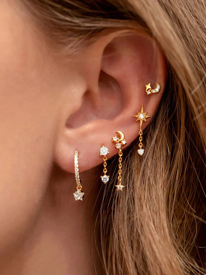 Pendientes de estilo casual con estrellas y luna - 5 piezas