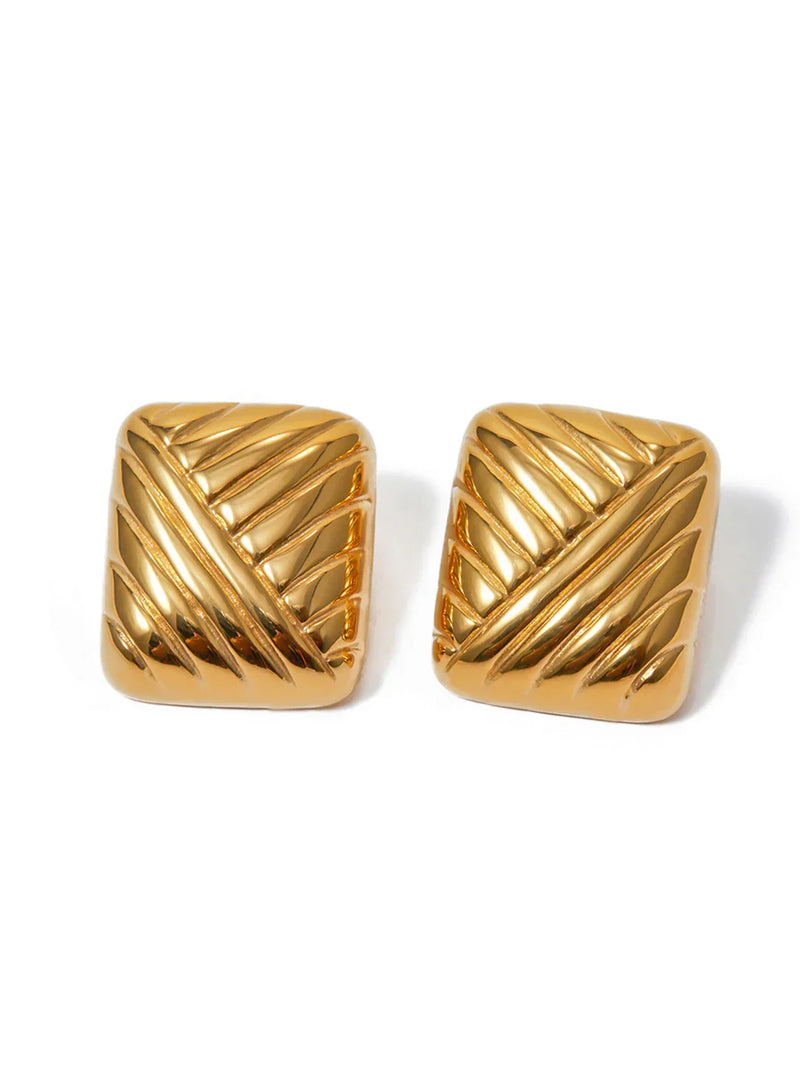 Stainless Steel Square Textured Earrings