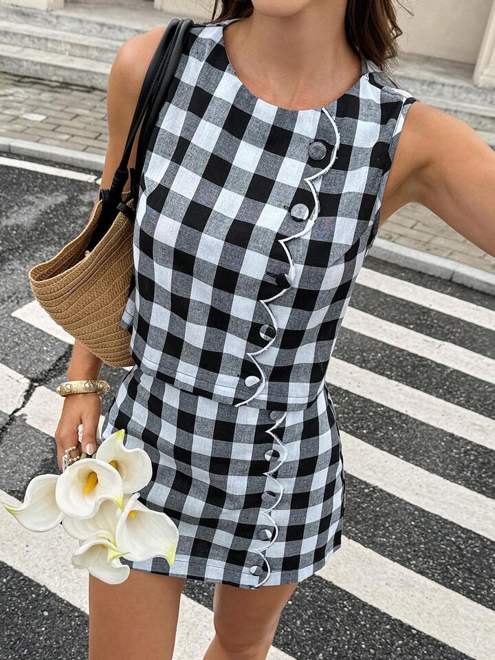 Sleeveless Embroidered Top & High-Waist Mini Skirt Co-Ord Outfit