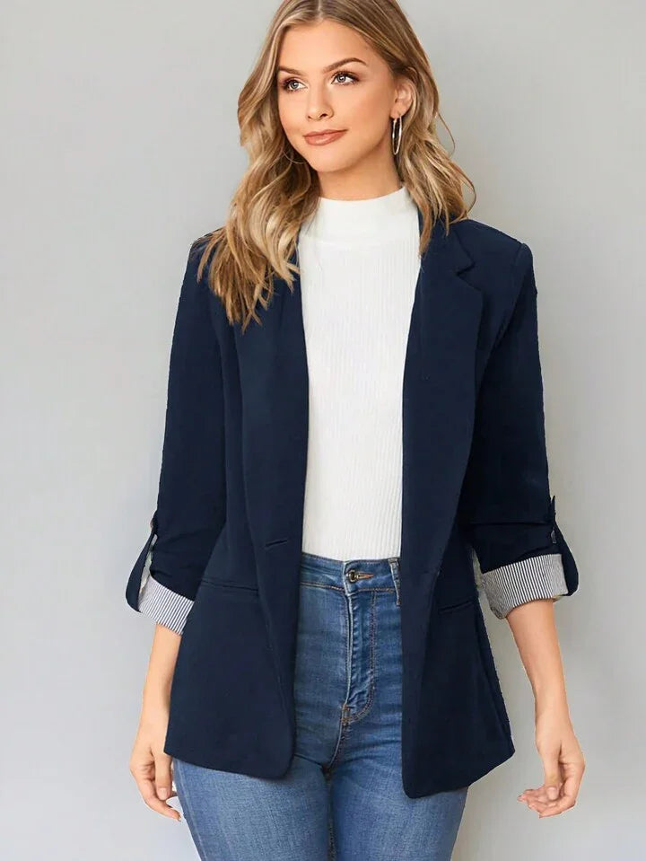 Lapel Notch Collar Roll Tab Sleeve Blazer