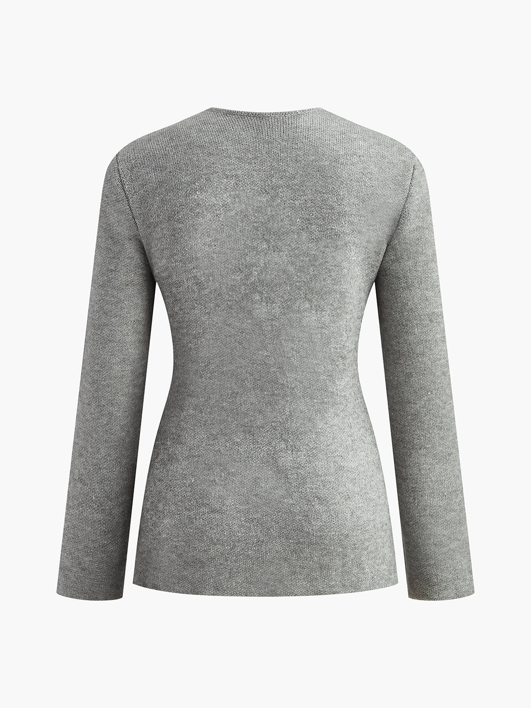 Plain V-Neck Button Soft Knit Top - LA FEMME WANDERER